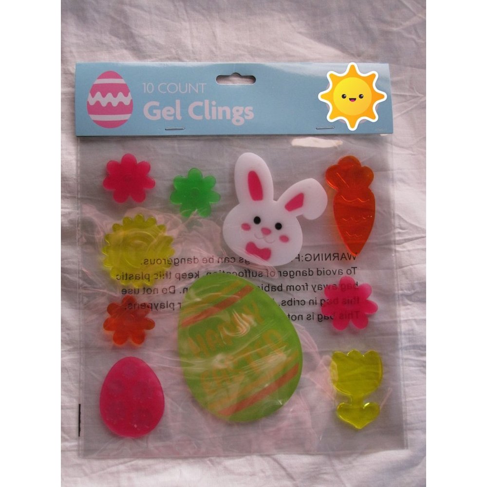 NEW HAPPY EASTER Bunny Flowers Spring Window Gel Clings Stickers Decoration 10ct